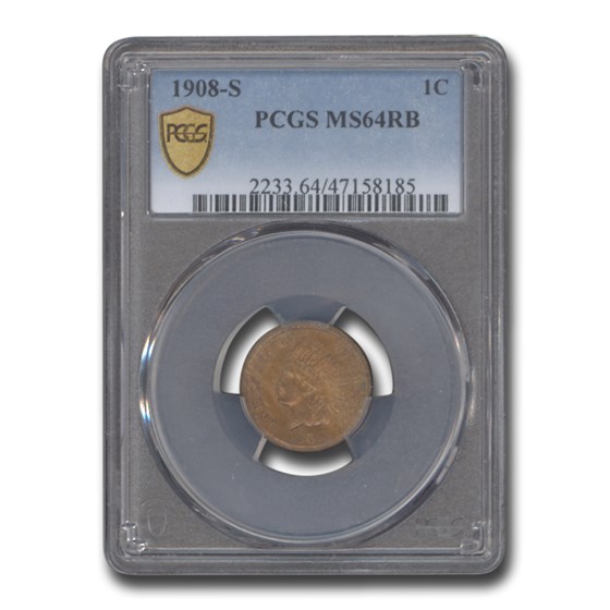 1908-S Indian Head Cent MS-64 PCGS (Red/Brown) 1908-S Indian Head Cent MS-64 PCGS (Red/Brown)